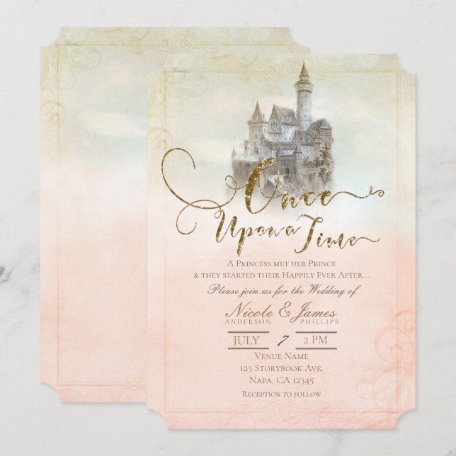 Invitation Pink Dreamy conte fée Histoire livre Mariage Châte (Devant / Derrière)