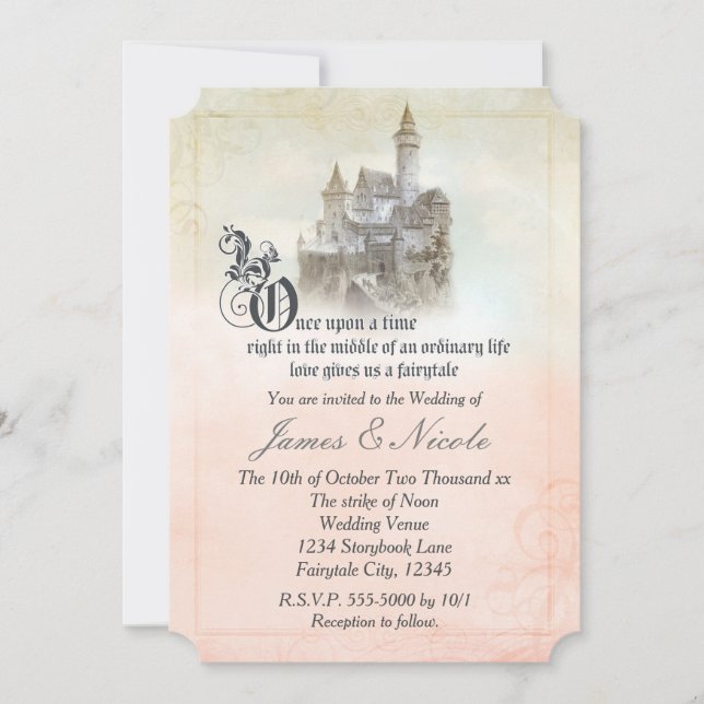Invitation Pink Dreamy conte fée Histoire livre Mariage Châte (Devant)