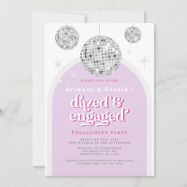 Invitation PINK Elegant Retro Disco Fiançailles photo (Devant)