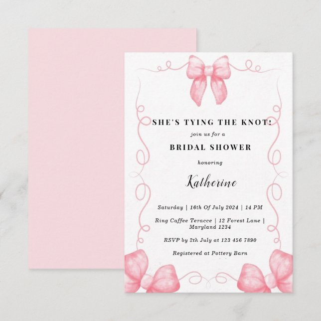 Invitation Pink Elle attache la douche de mariée coquette noe (Devant / Derrière)