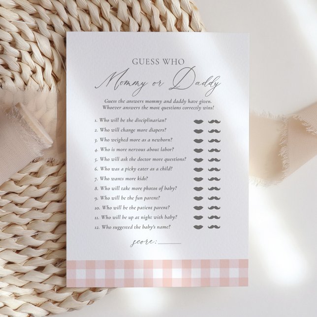 Invitation Pink En vichy Baby shower Devinez qui maman ou pap (Créateur téléchargé)