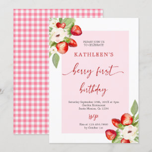 Invitation Pink En vichy Berry première fille d'anniversaire