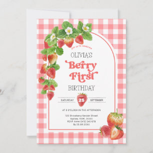 Invitation Pink En vichy Berry Première fraise 1er anniversai