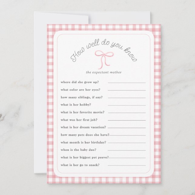 Invitation Pink en vichy Comment bien connaissez-vous douche  (Devant)