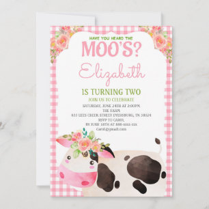 Invitation Pink En vichy Farm Animaux Fille Anniversaire Barn