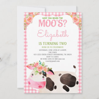Invitation Pink En vichy Farm Animaux Fille Anniversaire Barn