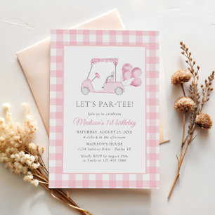 Invitation Pink En vichy Golf Girl 1er anniversaire