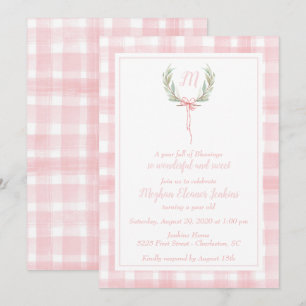 Invitation Pink En vichy Laurel Crest Premier anniversaire