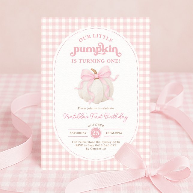 Invitation Pink En vichy Petite Citrouille Fête d'anniversair (Créateur téléchargé)