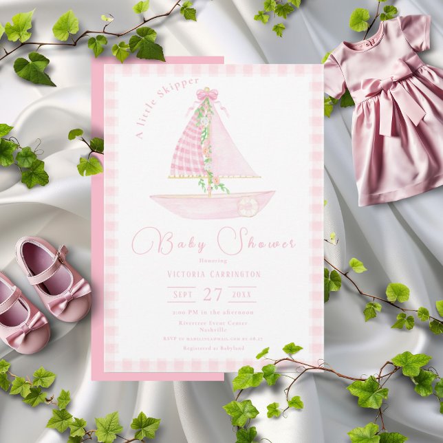 Invitation Pink En vichy Un Petit Skipper Baby shower Moderne (Créateur téléchargé)