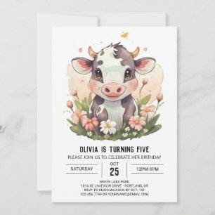 Invitation Pink Enchanted Pastel Cow Anniversaire