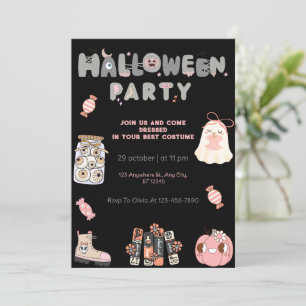 Invitation Pink et Grey Halloween Party Cute Fantôme et Éffra