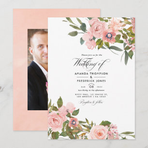 Invitation Pink et or Rose floral Mariage photo