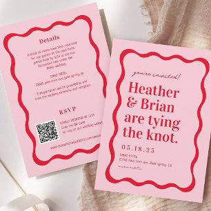 Invitation Pink et rouge Retro Attache le Mariage Knot QR