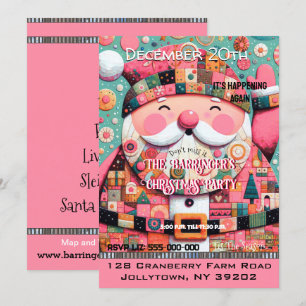 Invitation Pink Festive Chic Cheery Père Noël annuel Noël