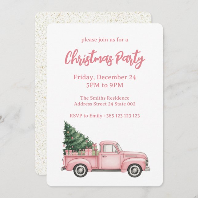 Invitation Pink Festive Christmas party (Devant / Derrière)