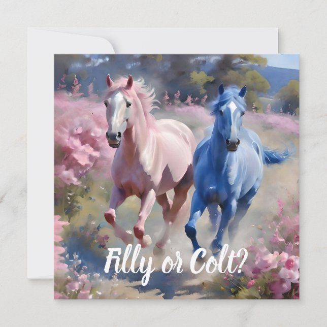 Invitation Pink Filly & Colt Bleu Style occidental Révélation (Devant)