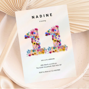 Invitation Pink Floral 11e anniversaire Jardin Fleur sauvage 