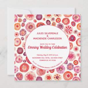 Invitation Pink Floral Abstrait Motif Mariage du soir