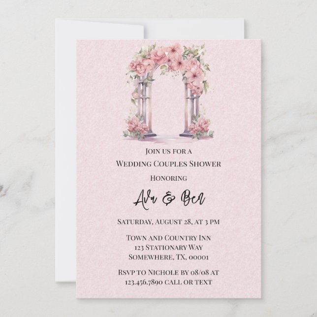 Invitation Pink Floral Arch Church Mariage Couples Douche (Devant)