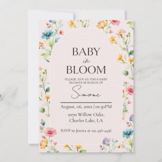 Invitation Pink Floral Baby in Bloom Baby shower Invite 