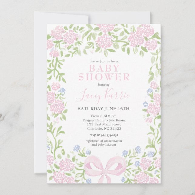 Invitation Pink Floral Baby Shower Invitation,  (Devant)