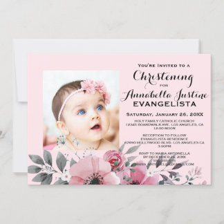Invitation Pink Floral CHRISTENING Elegant Événement Invitati