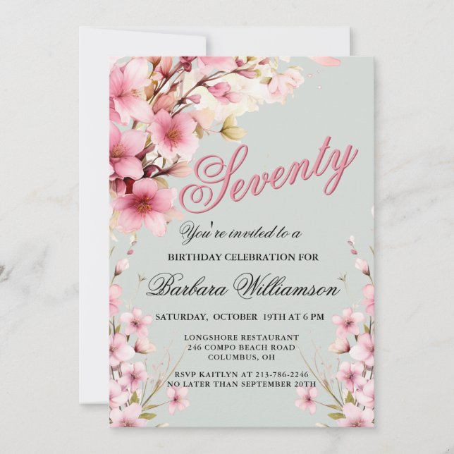 Invitation Pink Floral Elegance 70e anniversaire (Devant)