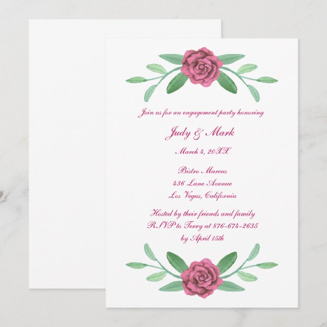 Invitation Pink Floral Green Foliage (Devant / Derrière)