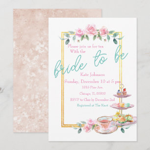 Invitation Pink Floral Mariée pour être Fête des mariées Tea 