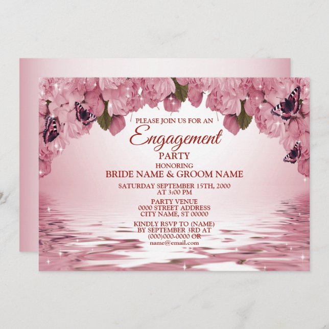 Invitation Pink Floral Nature Butterfly (Devant / Derrière)