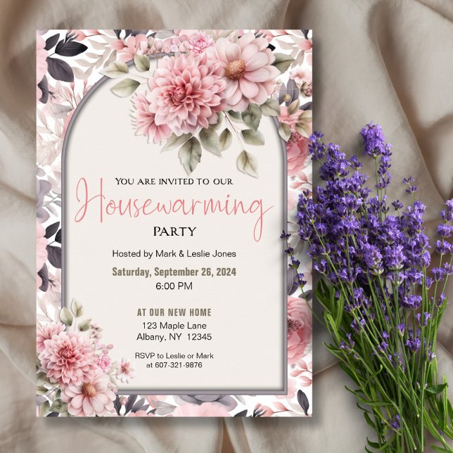 Invitation Pink Floral Pattern Élégante Fête de réchauffement (Créateur téléchargé)