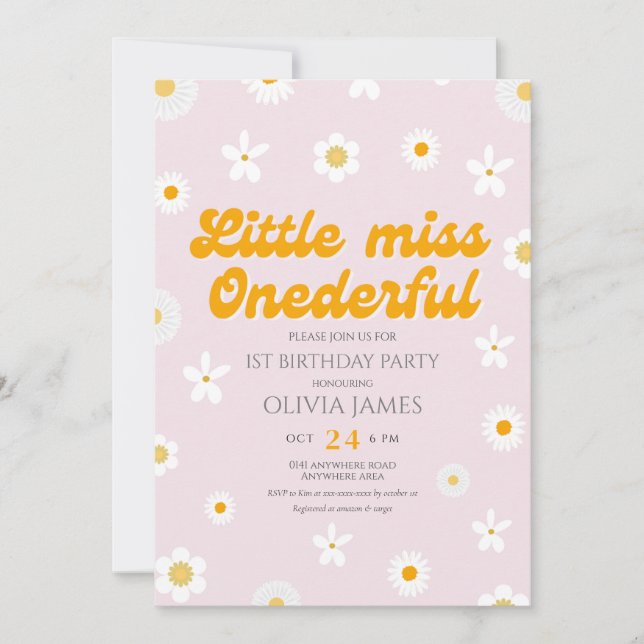 Invitation Pink floral petite miss à un premier anniversaire (Devant)
