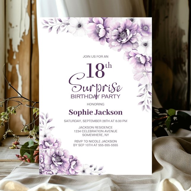 Invitation Pink Floral Surprise 18ème anniversaire (Créateur téléchargé)