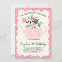 Pink Floral Tea Party Fille Anniversaire Invitatio