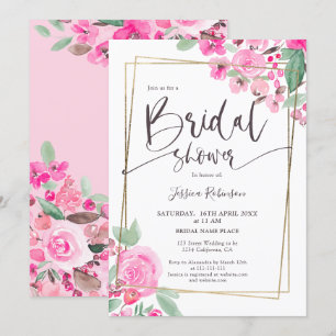Invitation Pink floral vert or script nuptiale douche