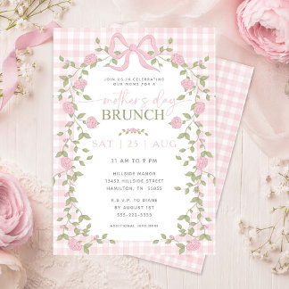 Invitation Pink Floral Vines Pink Gingham Mother's Day Brunch