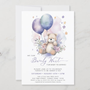 Invitation Pink Floral violet Baby shower de la fille ours de
