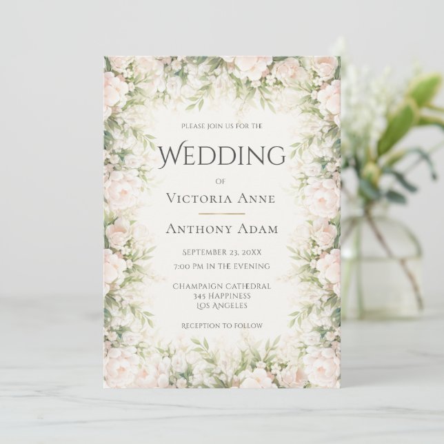 Invitation Pink Floral Watercolor Wedding  (Debout devant)
