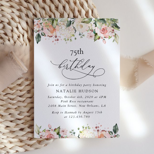 Invitation Pink Flowers, White Flowers, Boho, Birthday (Créateur téléchargé)