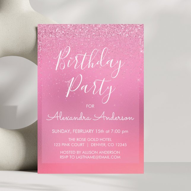 Invitation Pink Foil Girl Parties scintillant étincelante n'i (Créateur téléchargé)