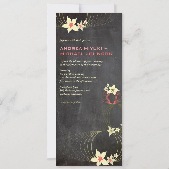 Invitation Pink Frangipani Flower Chalkboard Mariage Invitati (Devant)