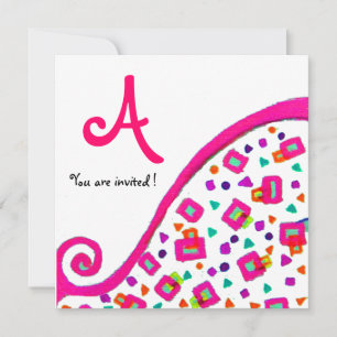 INVITATION PINK FUCHSIA BLANC ABSTRAIT DÉCO CARRÉ MONOGRAM