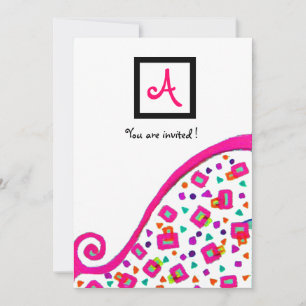INVITATION PINK FUCHSIA BLANC ABSTRAIT DÉCO CARRÉ MONOGRAM