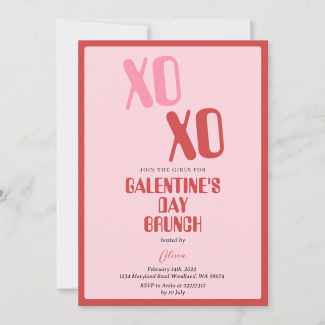 Invitation Pink Galentine's Day Fête Brunch Friendship (Devant)