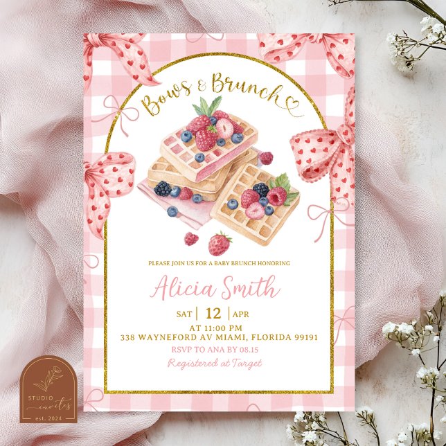 Invitation Pink Gingham Bows And Brunch Baby Shower Brunch (Créateur téléchargé)