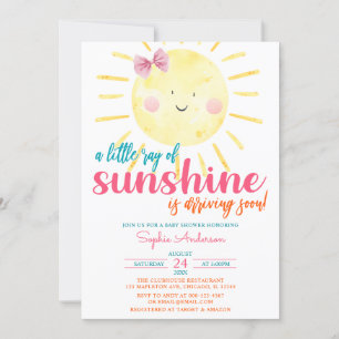 Invitation Pink Girl Bow Un petit rayon de soleil Baby shower