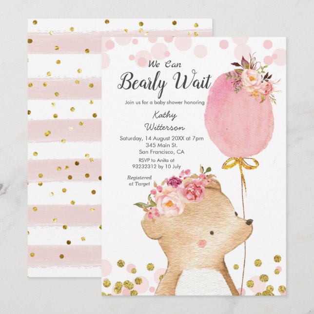 Invitation Pink Girl Nous pouvons attendre baby shower (Devant / Derrière)