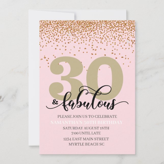 Invitation Pink Gold 30 et fabuleuse fête d'anniversaire (Devant)