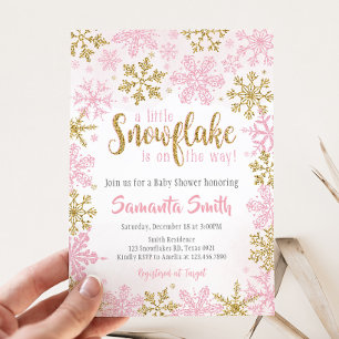 Invitation Pink Gold A Little Snowflakes est en route